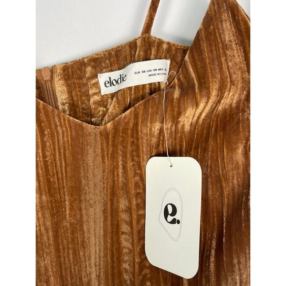 NWT Elodie Velvet Cami Mini Dress XS Clay Brown Crushed V-Neck - Picture 7 of 9